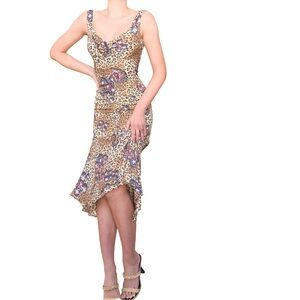 Vintage Escada Leopard Jewel Print Silk Midi Dress